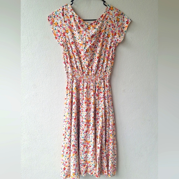 Indigo Rose Floral Midi Elastic Waist Rayon Women's Dress Size M - Picture 6 of 8